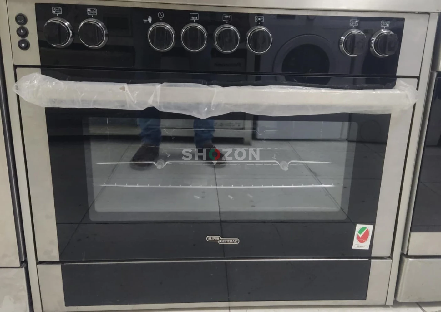 Super General Freestanding Gas-Cooker 5-Burner Full-Safety, Steel Cooker, Gas Oven with Thermostat, Rotisserie, Automatic Ignition, Silver, 90 x 60 x 85 cm, SGC-916-FSBGOF