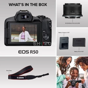 CANON EOS R50 Mirrorless Camera, Black + RF-S 18-45mm F4.5-6.3 IS STM Lens (EXPORT STOCK)