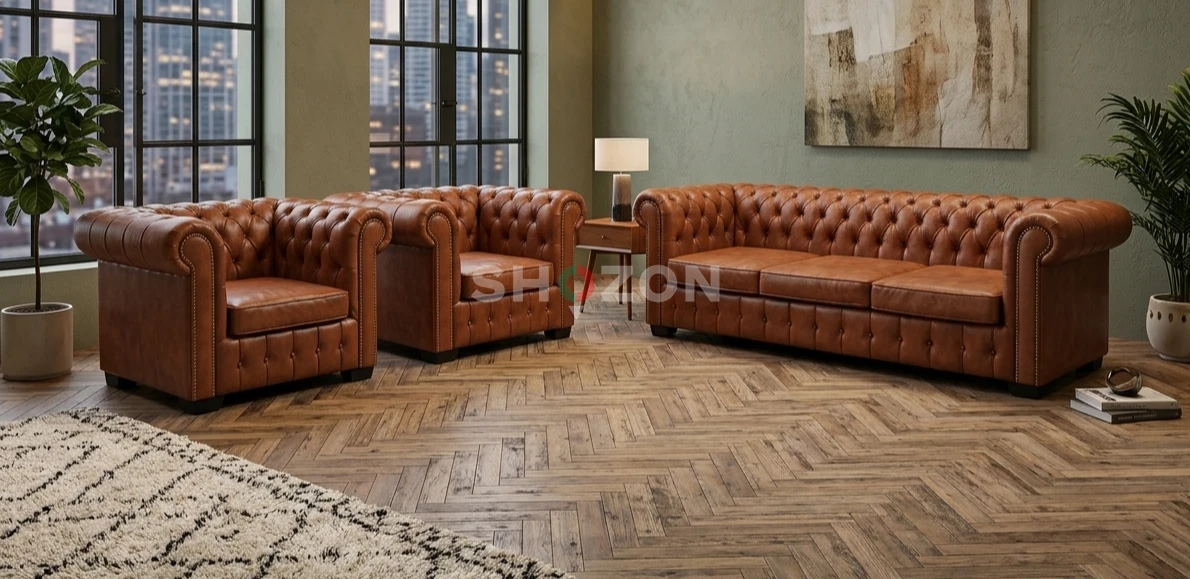 Sofa Chesterfield Leather 5 Seater