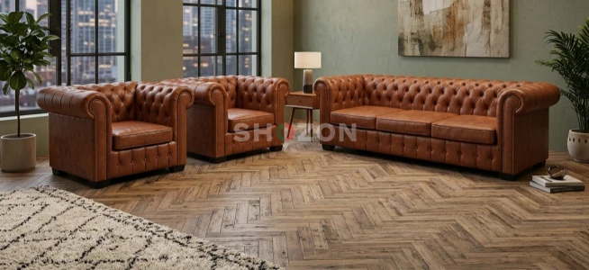 Sofa Chesterfield Leather 5 Seater