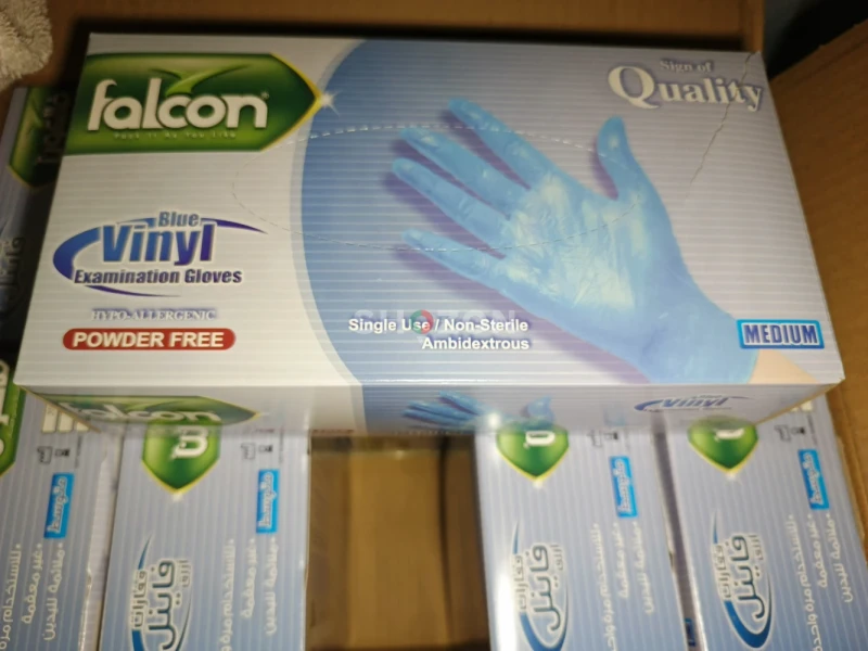 Falcon Powder Free Blue Vinyl Gloves Medium 100pc/box