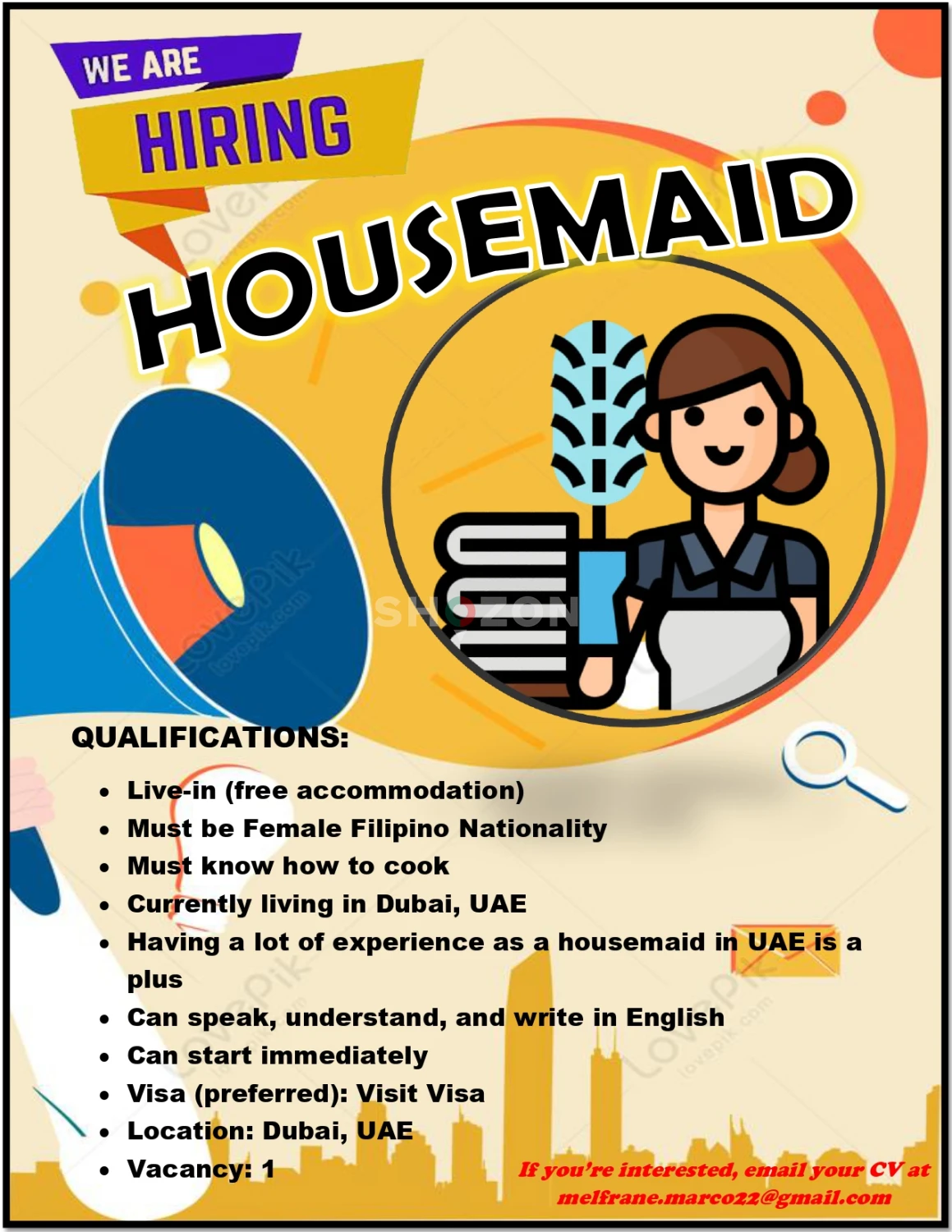 HIRING ALERT!! HOUSEMAID JOB VACANCY