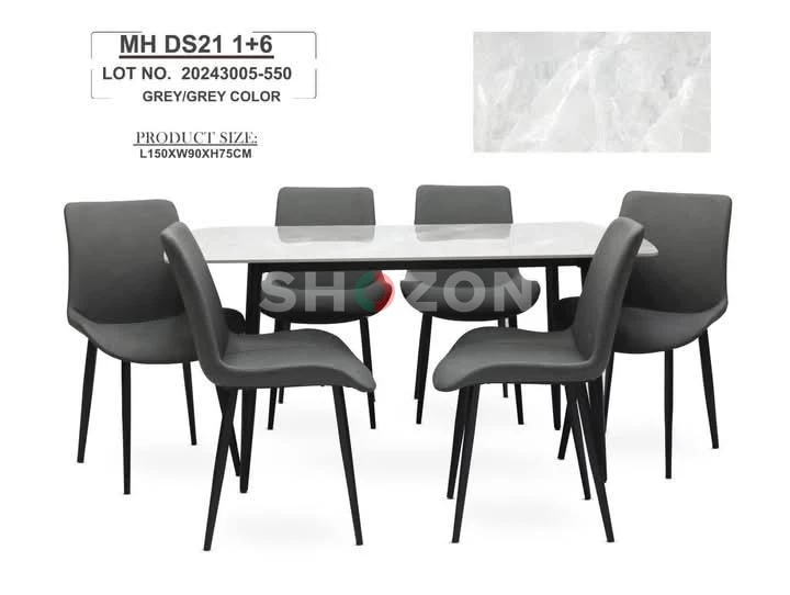 Modern Grey Dining Table Set (1 Table + 6 Chairs) – Elegant & Contemporary Design