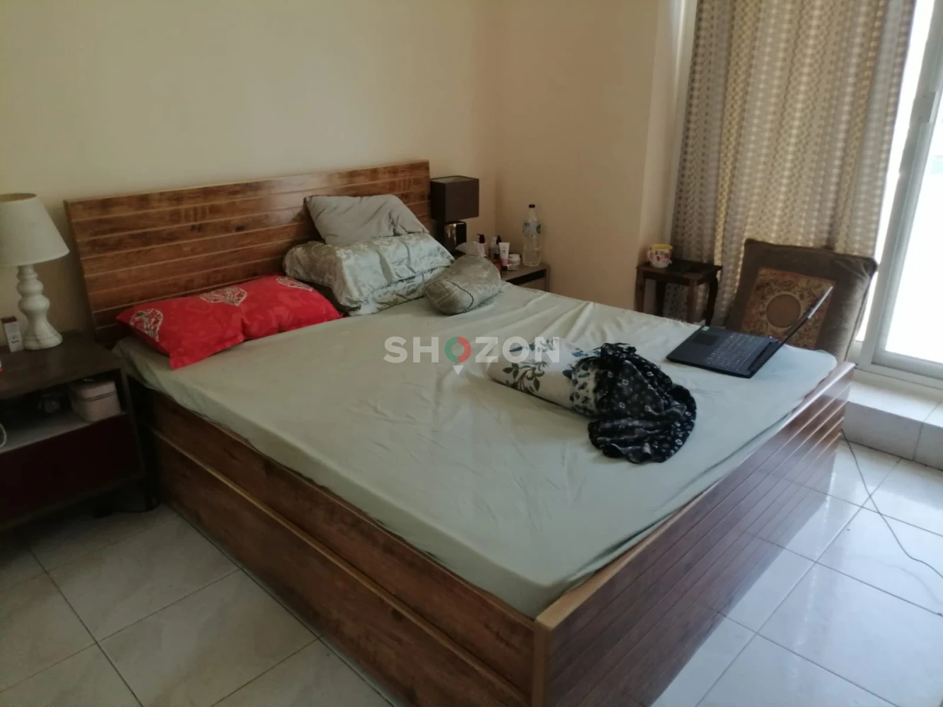 queen bed with mattress and storage in very good condition 