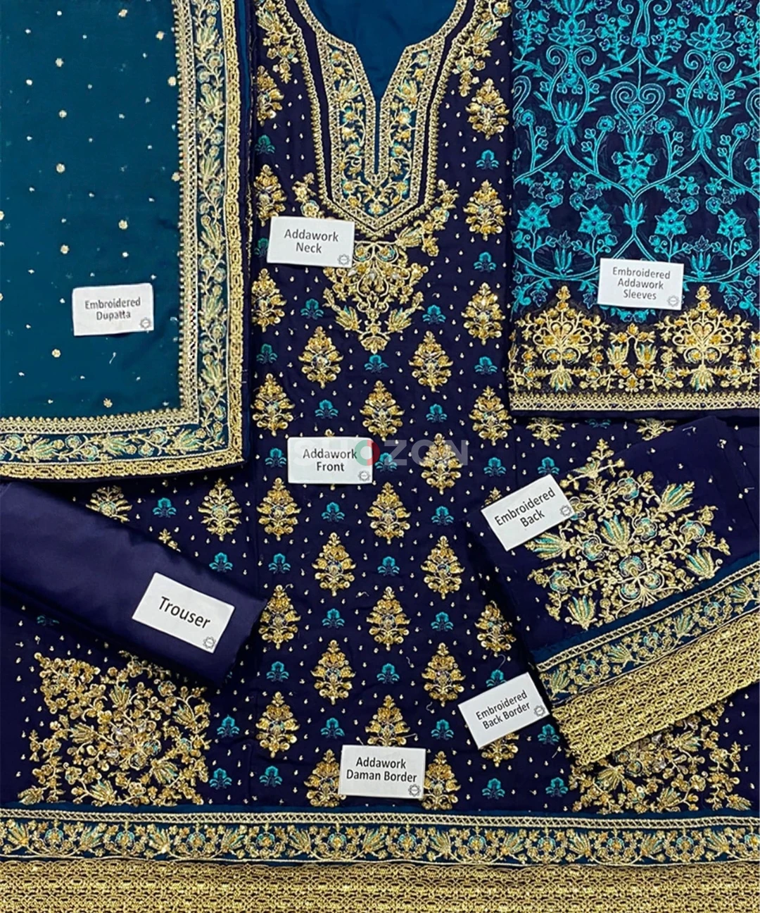 Sara Naqvi Luxury Formals Hand Embellished Addawork Formals -Midnight Blue