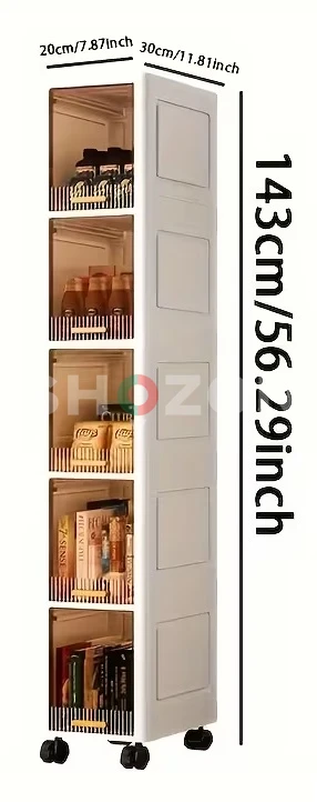 Slim White Rolling Storage Cabinet with Shelves