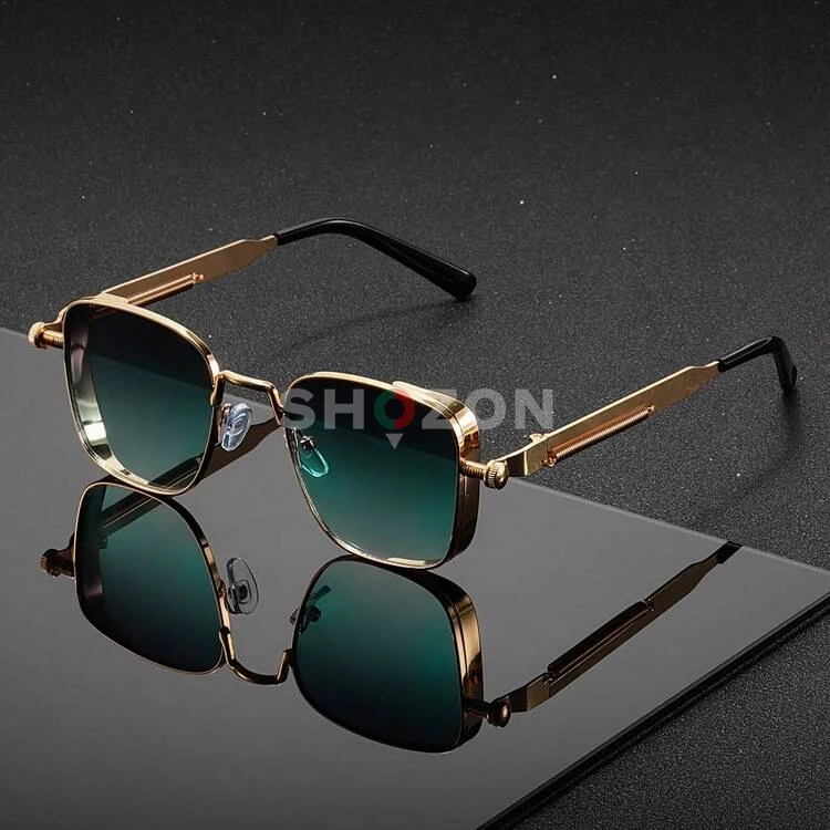 Stylish men's sunglasses with a square gold metal frame... Dark gradient lenses... A luxurious and premium design...  30 dirhams