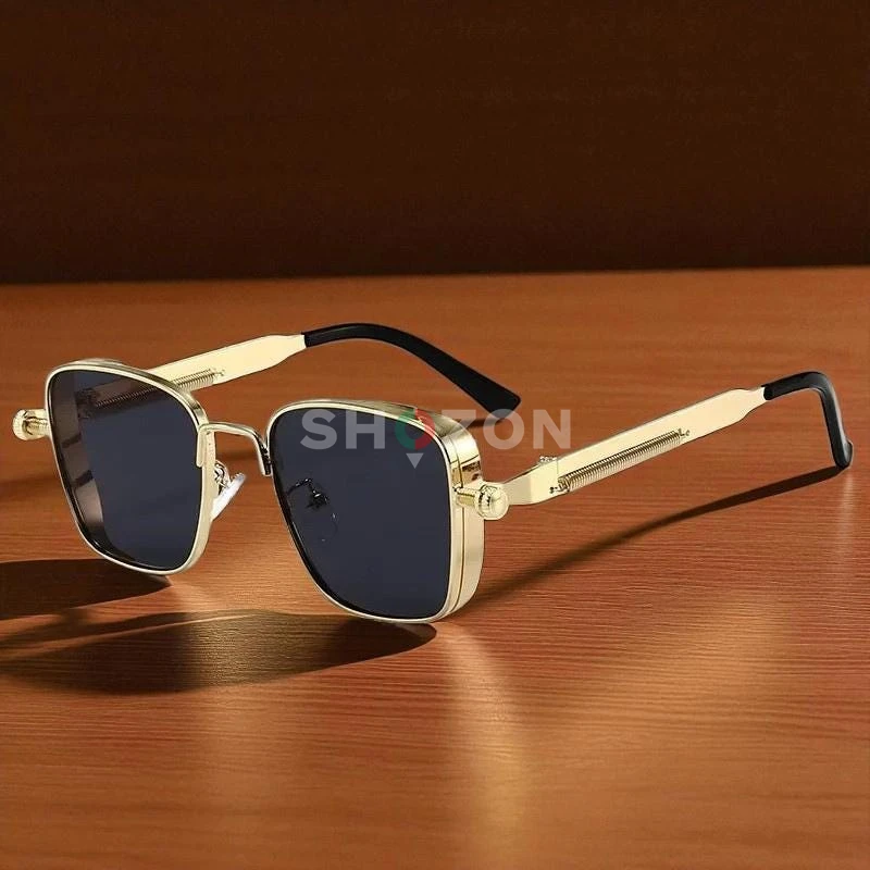 Stylish men's sunglasses with a square gold metal frame... Dark gradient lenses... A luxurious and premium design...  30 dirhams
