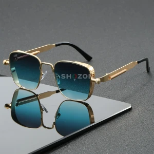 Stylish men's sunglasses with a square gold metal frame... Dark gradient lenses... A luxurious and premium design...  30 dirhams