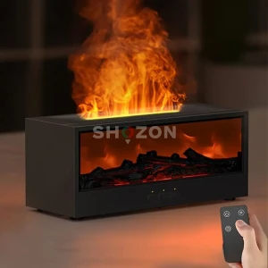 A humidifier and air freshener in the shape of a small electric fireplace, this stylishly decorative device creates a realistic flame effect with LED lighting. It comes with a remote control to change the lighting and set the time. Suitable for living roo