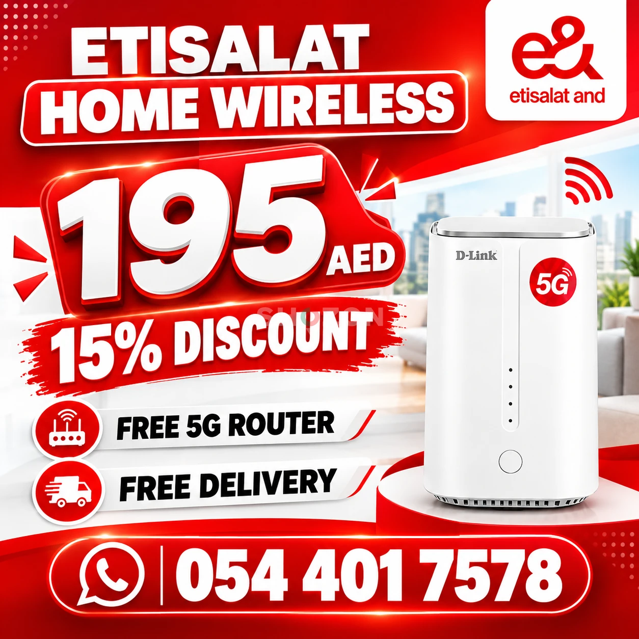 15% discount for all customers etisalat home wifi internet