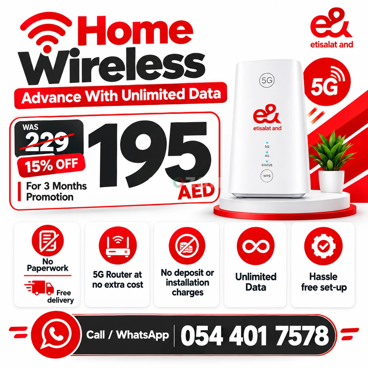 Etisalat home WiFi unlimited data Free delivery 
