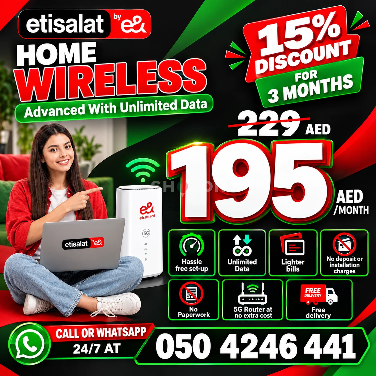 Etisalat home wireless 15% discount | Free delivery 