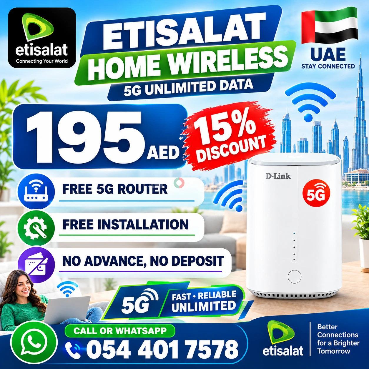 Etisalat home wifi internet service 15% discount free delivery 