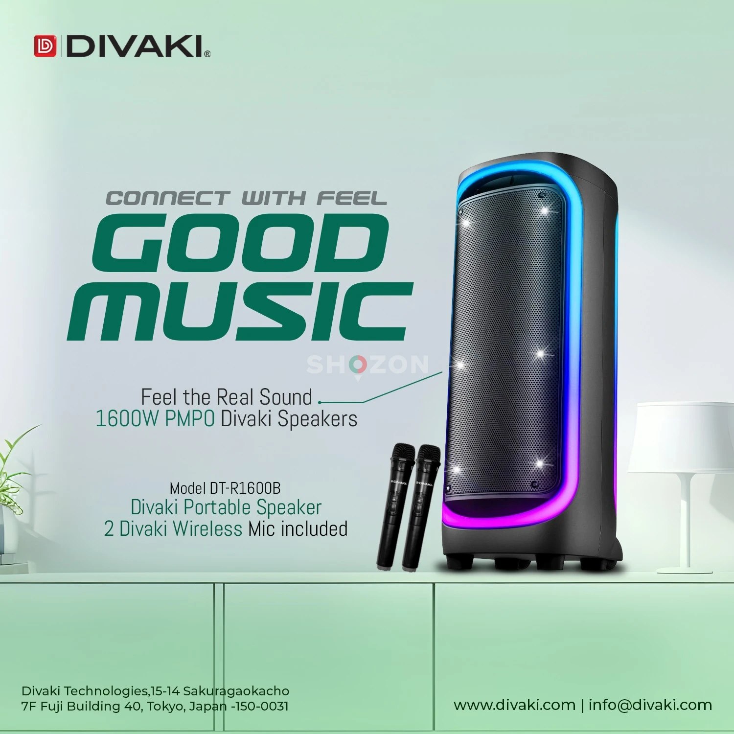 Powerful 1600W PMPO Portable Speaker with Wireless Microphones