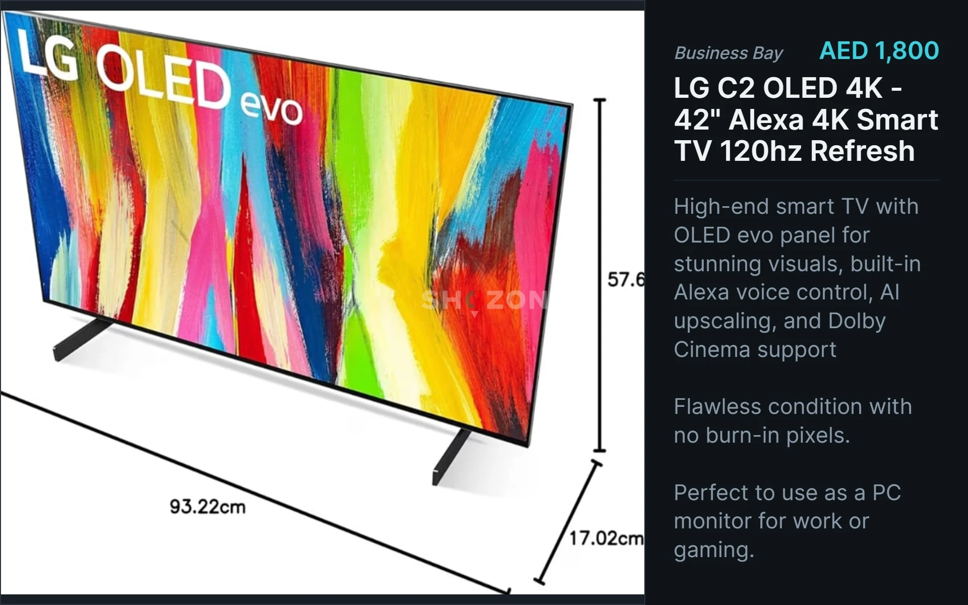 LG OLED Evo C2 4K Series 42" Alexa Built-in 4K Smart TV, 3840 x 2160, 120Hz Refresh Rate