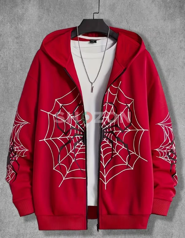Red Spider Web Hoodie (Size M) | New Trendy Streetwear ( Christmas Offer – 10 AED Off )