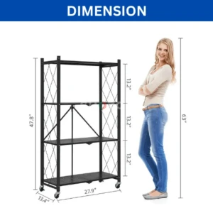 4 TIER FOLDABLE SHELF, KITCHEN 4 LAYER STORAGE RACK, MULTIPURPOSE STORAGE CABINET