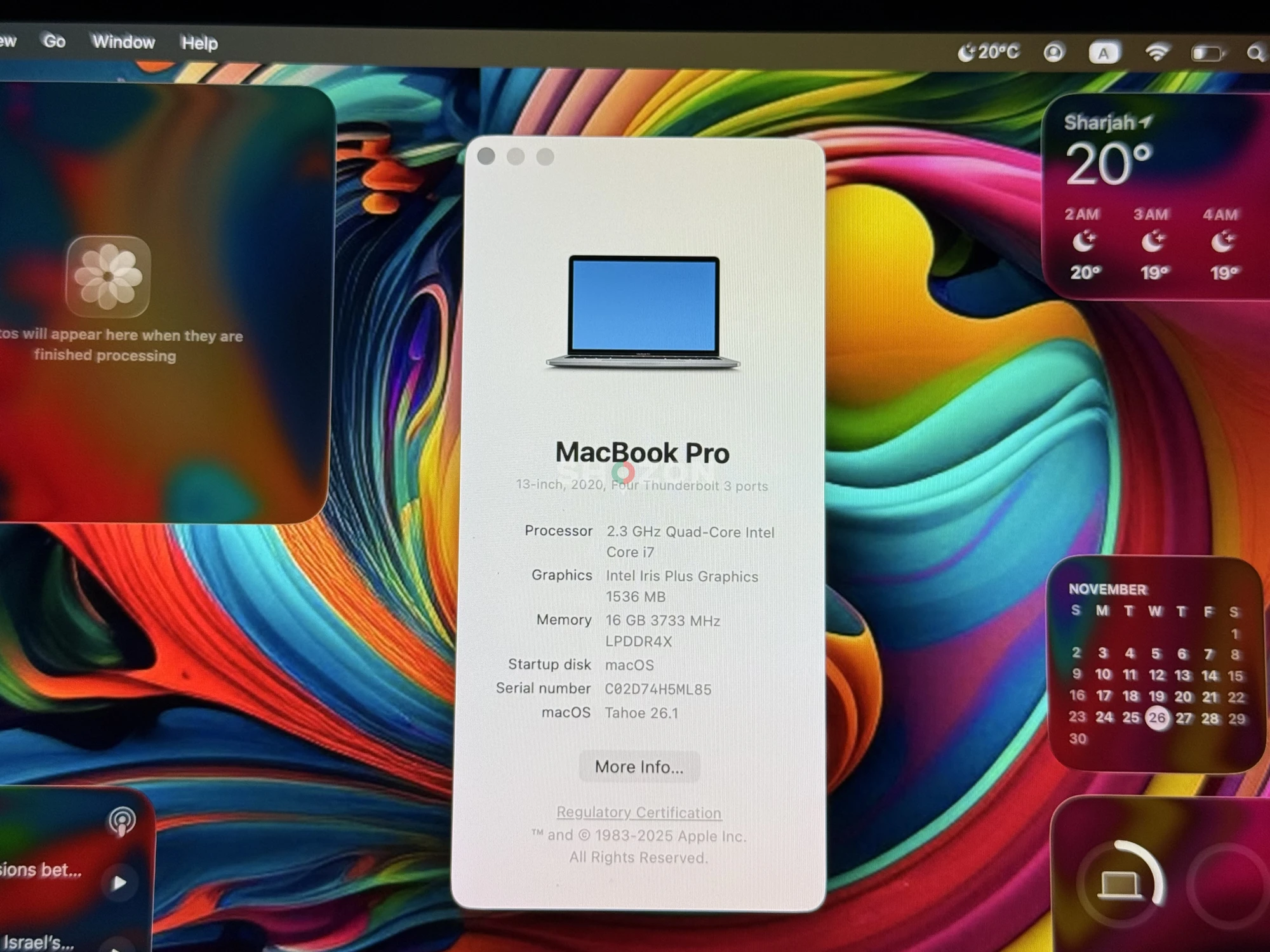 2020 macbook pro touchbar I7/16gb ram