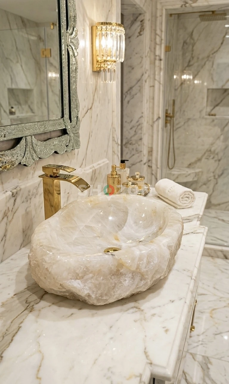 Premium Real Gem Stone Quartz Basin Vessel Sink Bowl Washbasin 
