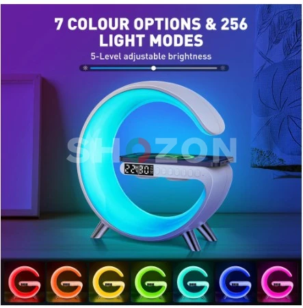 Smart Alarm Clock with Wireless Charger - Rainbow LED Lamp & Speaker