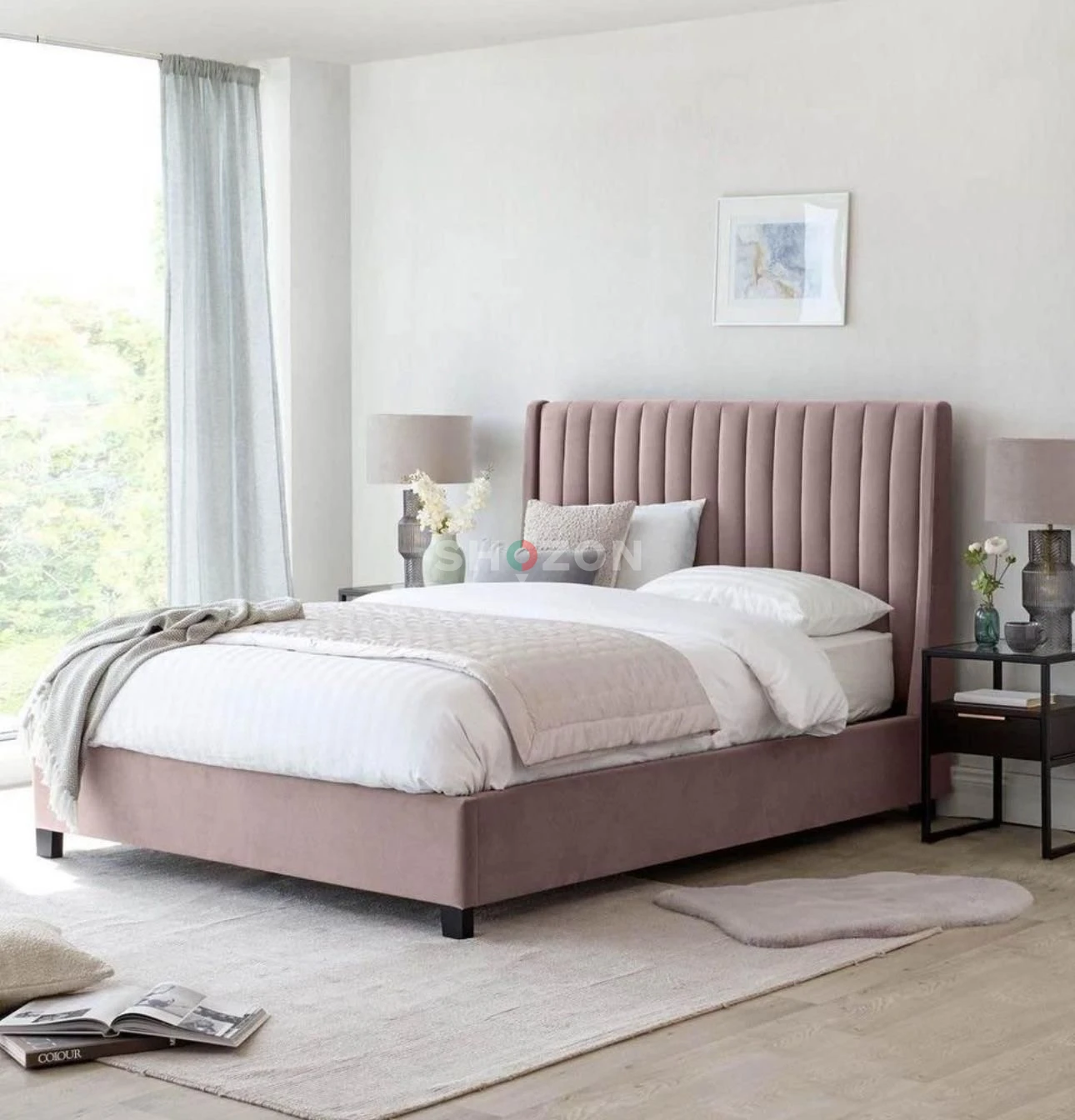 premium Velvet king size Bed with Headboard 