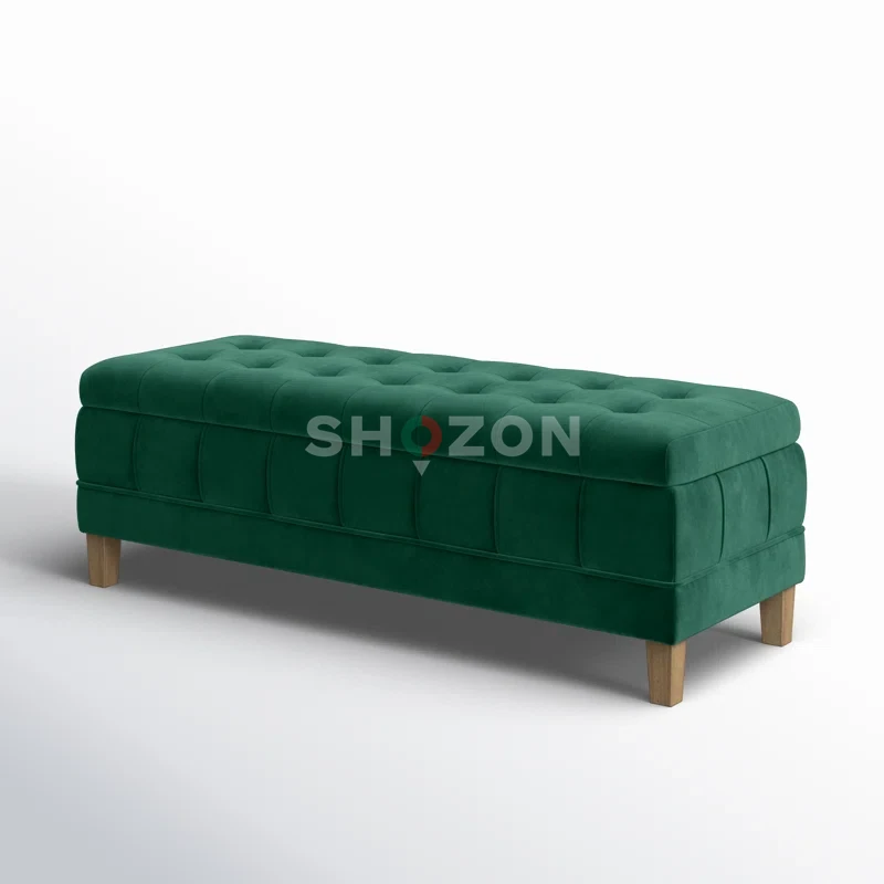 Luxury Velvet Storage Ottoman Bench – Green