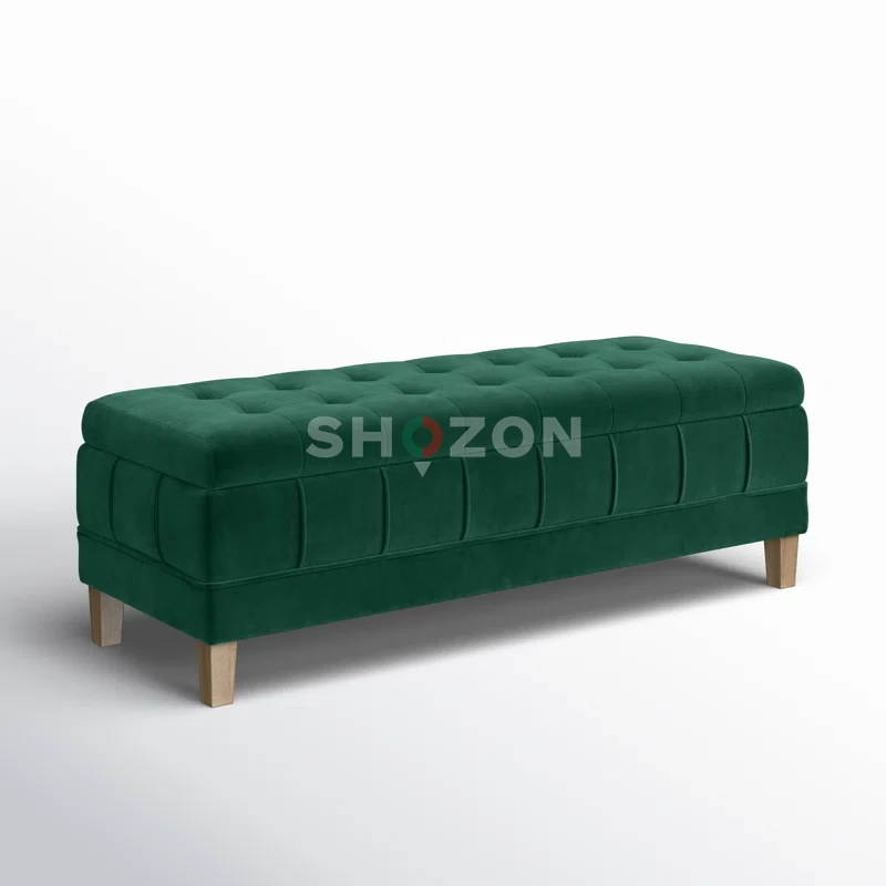 Luxury Velvet Storage Ottoman Bench – Green