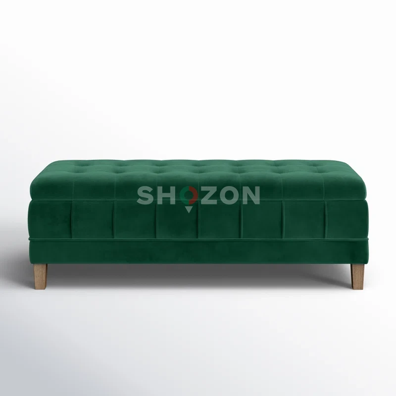 Luxury Velvet Storage Ottoman Bench – Green