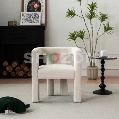Silton Modern Wide Chenille Upholstered Accent Chair | Minimalist Barrel Design – Cream White