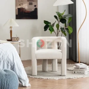 Silton Modern Wide Chenille Upholstered Accent Chair | Minimalist Barrel Design – Cream White