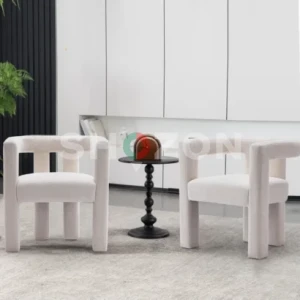 Silton Modern Wide Chenille Upholstered Accent Chair | Minimalist Barrel Design – Cream White