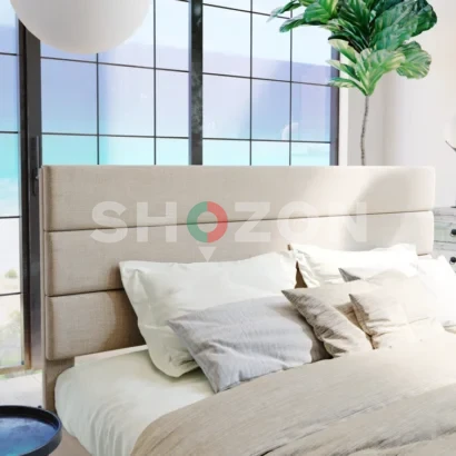 Elison Platform Bed with Fabric Upholstered Headboard & Wooden Slats – Modern Minimalist Design