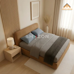 Modern Minimalist Bouclé Upholstered Bed