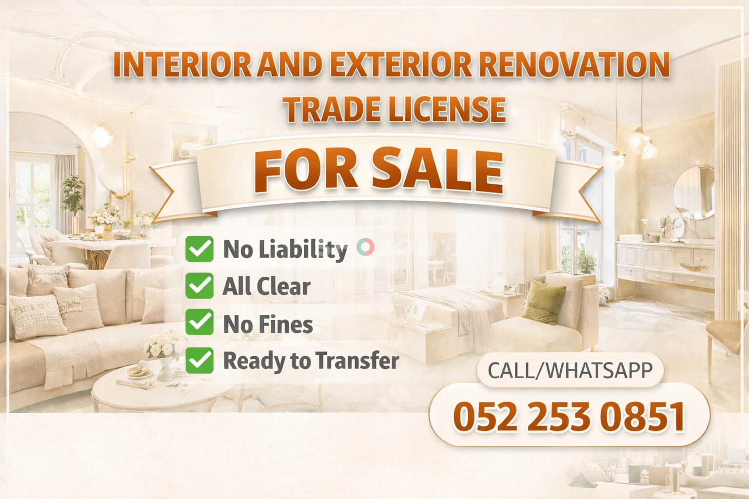 Interior & Exterior Renovation Trade License for Sale – Dubai