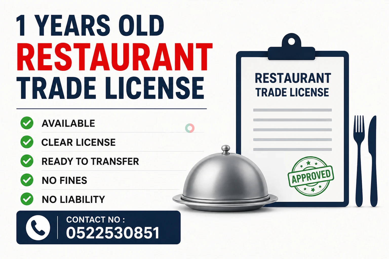 1 YEARS OLD ACTIVE RESTAURANT TRADE LICENSE AVAILABLE FOR SALE - DUBAI 