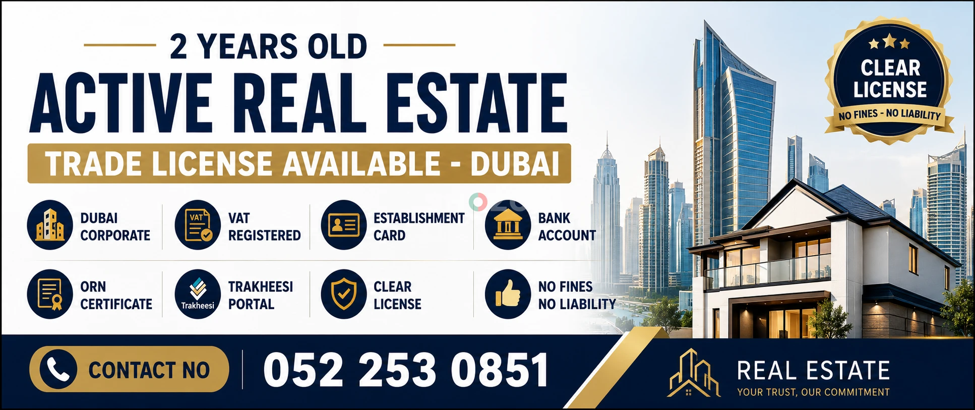 2 YEARS OLD ACTIVE REAL ESTATE TRADE LICENSE AVAILABLE FOR SALE - DUBAI 