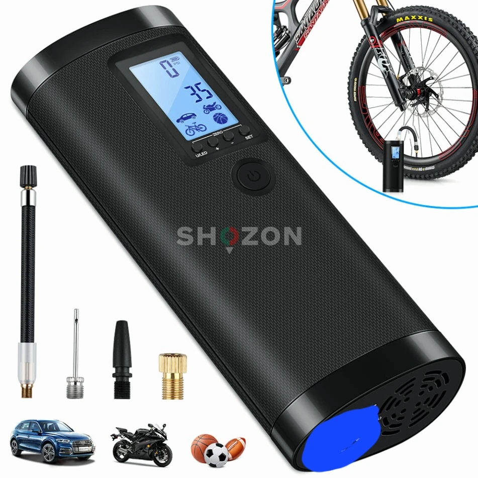 Portable Digital Air Compressor – Smart & Compact  Easily inflate your car, bike, motorcycle, or sports balls anytime, anywhere. Features a digital LCD display, auto shut-off function, and rechargeable battery for safe 