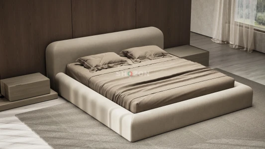 Sure 👍 Her Modern Beige Upholstered Bed Frame with Padded Headboard  