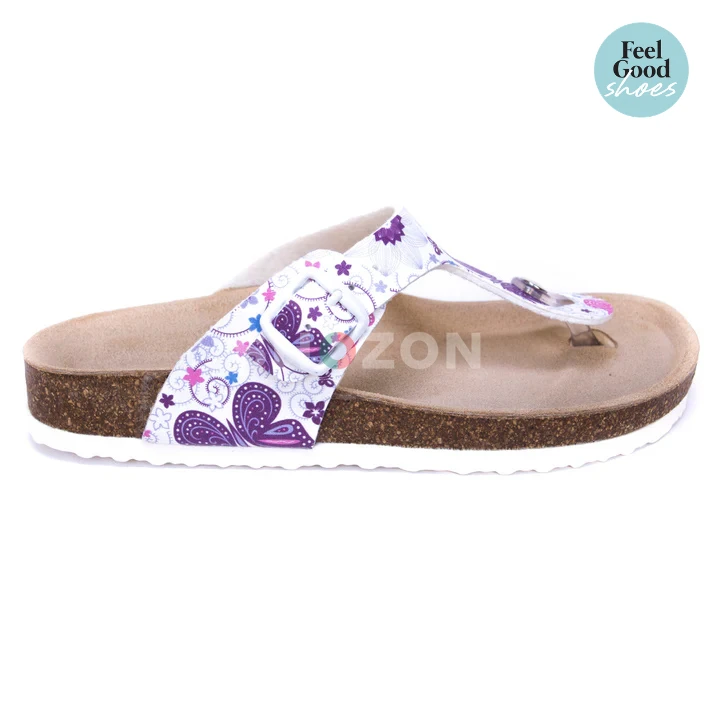 White Purple Ladies Orthotic Sandals - Cork Design