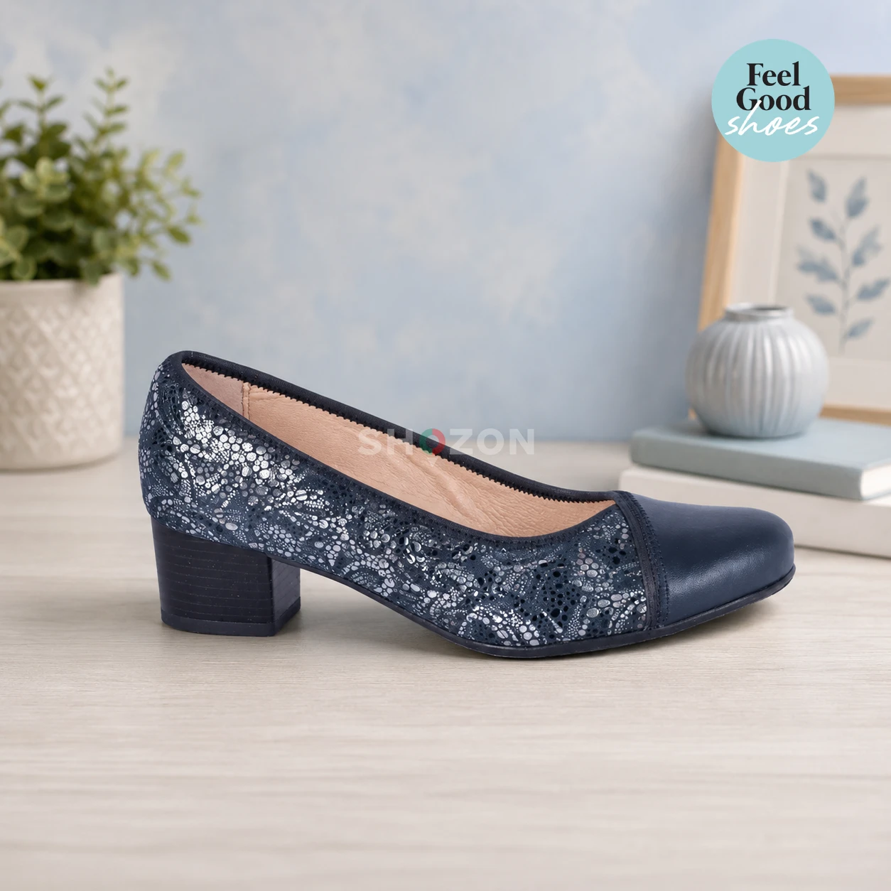 NENA Dark Blue Women's Heel Pumps - Elegant Leather Shoes