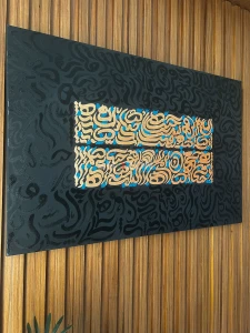 Large Handmade Arabic Calligraphy Canvas (80×60 cm) – Modern Black & Gold Wall Art – Abstract Calligraphy