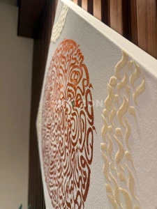 Handmade Arabic Calligraphy Canvas (50×50 cm) - Copper Leaf Detail - Modern Abstract Wall Art