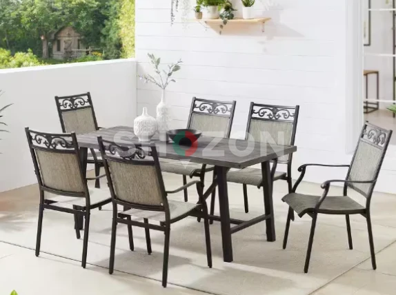 7-Piece Cast Aluminum Outdoor Dining Set with 6 Stackable Chairs and Table