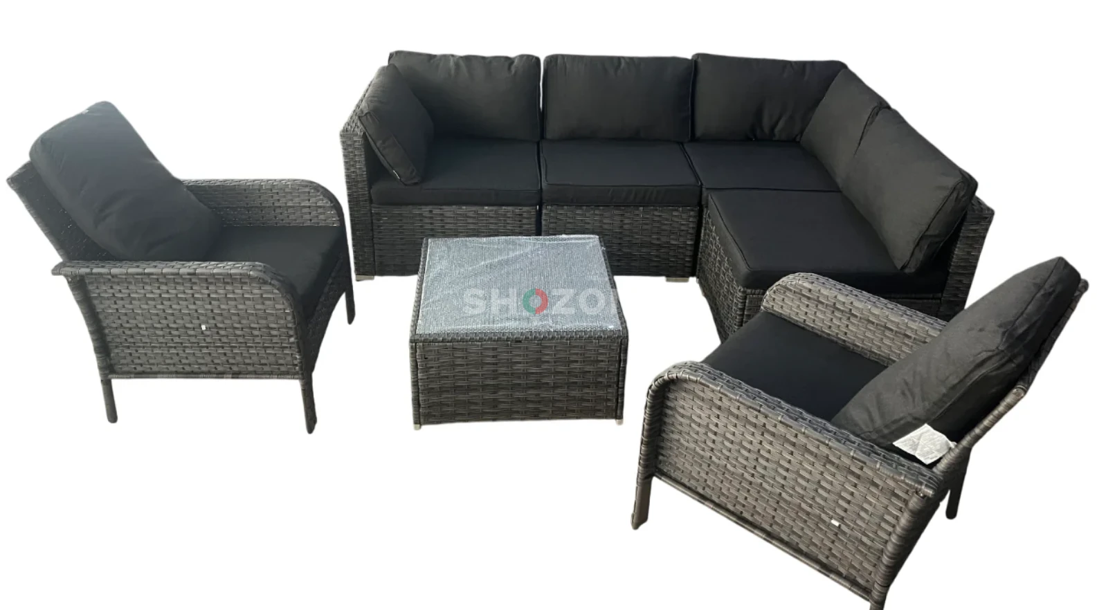7-Piece Wicker Outdoor Patio Rattan Furniture Sectional Conversation Set with Black Cushion 
