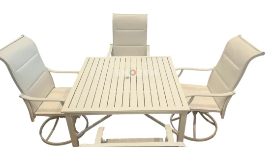 White Swivel Outdoor Patio Seating Set With Umbrella Hole