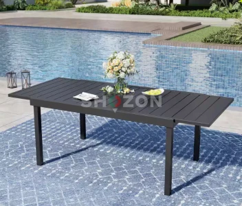 Black Rectangle Metal Patio Outdoor Dining Table with Extension