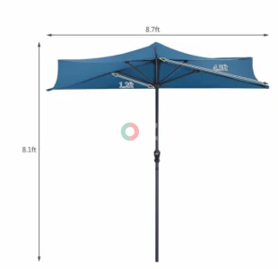 9 ft. Steel Half Round Patio Market Umbrella in Blue