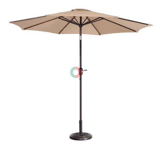 9 ft. Aluminum Market Patio Umbrella with Auto Tilt, Hand Crank Lift in Beige