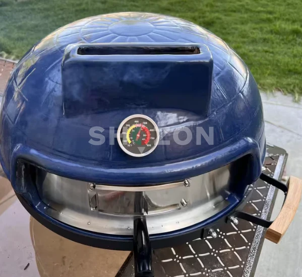 15 in. Kamado Charcoal Outdoor Pizza Oven with Pizza Stone and Bamboo Handles in Blue